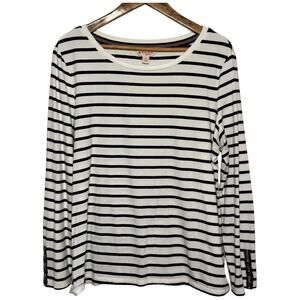 Brooks Brothers Women;s XL Navy Blue and White Stripes Button Detail Cuff Shirt